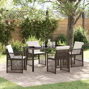 Zestaw do jadalni w ogrodzie 5 szt. Brązowy polirattan