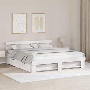 Ramka łóżka z szufladą Biały 200 x 200 cm Lite drewno sosnowe