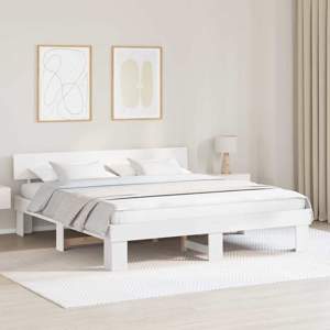 Ramka łóżka Z zagłówkiem Biały 200 x 200 cm Lite drewno sosnowe