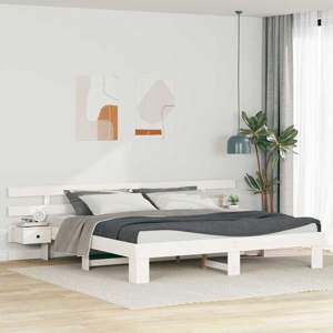 Ramka łóżka Z zagłówkiem Biały 200 x 200 cm Lite drewno sosnowe