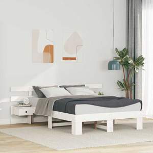 Ramka łóżka Z zagłówkiem Biały 120 x 190 cm Lite drewno sosnowe