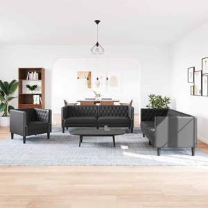 Sofa do salonu 3 szt. Czarny Skóra ekologiczna