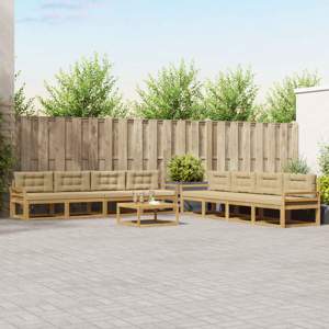 Zestaw sof na zewnątrz 9 szt. Biały i Beżowy Poliester