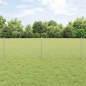 Ogrodzenie z siatki łańcuchowej z słupkiem 25 x 0,6 m srebrny