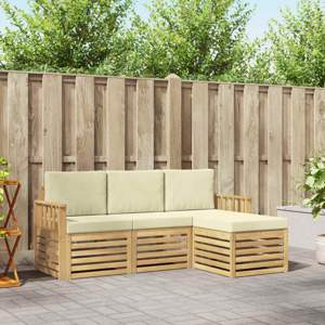 Zestaw sof na zewnątrz 4 szt. Biały i kremowy Poliester