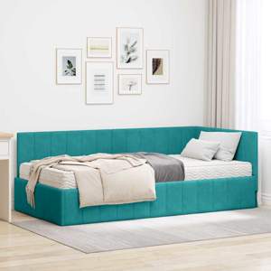 Rama Łóżka Narożnego z Materacem 2 szt. Turkusowy Aksamit