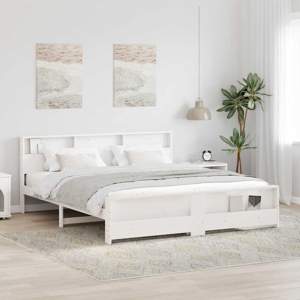 Ramka łóżka z półką Biały 180 x 200 cm Lite drewno sosnowe
