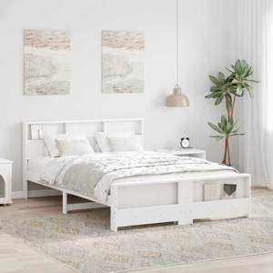 Ramka łóżka z półką Biały 140 x 200 cm Lite drewno sosnowe