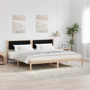 Ramka łóżka Czarny 200 x 200 cm Lite drewno sosnowe