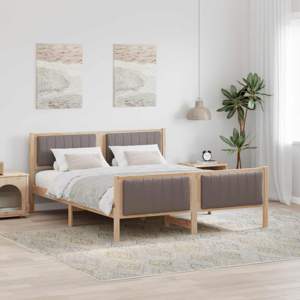 Rama łóżka Brązowy i taupe 160 x 200 cm Lite drewno sosnowe