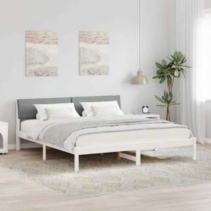 Rama łóżka Biały i jasnoszary 200 x 200 cm Lite drewno sosnowe