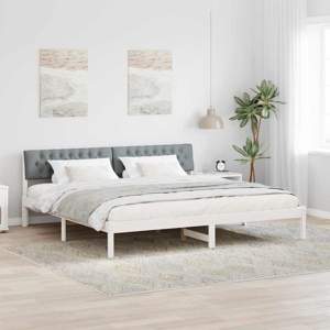Rama łóżka Biały i jasnoszary 200 x 200 cm Lite drewno sosnowe