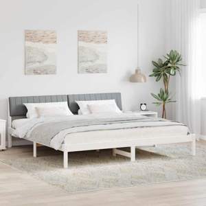 Rama łóżka Biały i jasnoszary 200 x 200 cm Lite drewno sosnowe