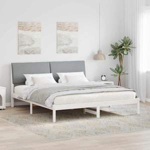 Rama łóżka Biały i jasnoszary 200 x 200 cm Lite drewno sosnowe