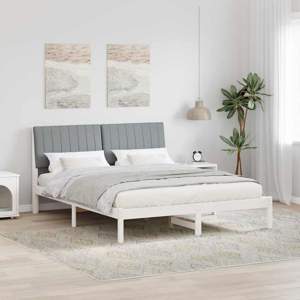 Ramka łóżka Z zagłówkiem Biały 160 x 200 cm Lite drewno sosnowe