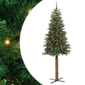 Szczupła Choinka Zielony 210 cm PVC i lite drewno sosnowe
