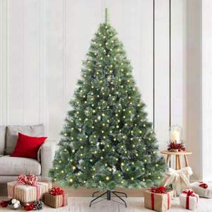 Sztuczna choinka z 300 diodami LED Zielony 210 cm PE i PVC