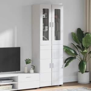 Highboard FLORIN 60 x 35 x 182 cm Wysoki połysk biały