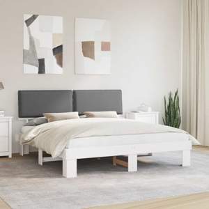 Ramka łóżka z tapicerowanym wezgłowiem Jasnoszary 200 x 200 cm