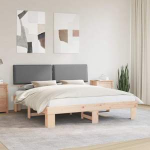 Ramka łóżka z tapicerowanym wezgłowiem Jasnoszary 180 x 200 cm
