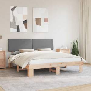 Ramka łóżka z tapicerowanym wezgłowiem Jasnoszary 200 x 200 cm
