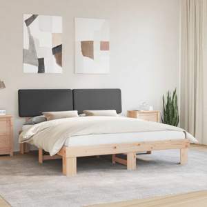 Ramka łóżka z tapicerowanym wezgłowiem Ciemnoszary 200 x 200 cm