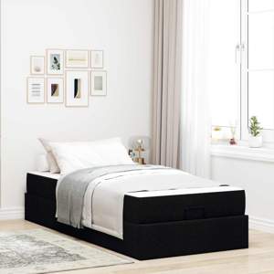 Rama łóżka z materacem 2 szt. Czarny tkanina