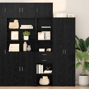Highboard Czarny Dąb 50 x 42,5 x 185 cm Drewno inżynieryjne
