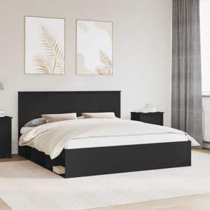 Ramka łóżka Czarny 200 x 200 cm Lite drewno sosnowe