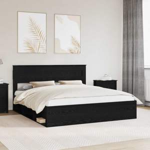 Ramka łóżka Gładki Czarny 200 x 200 cm Lite drewno sosnowe