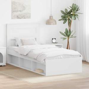Ramka łóżka Z zagłówkiem Biały 100 x 200 cm Lite drewno sosnowe