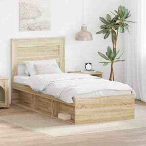 Ramka łóżka Gładki Dąb Sonoma 75 x 190 cm Lite drewno sosnowe