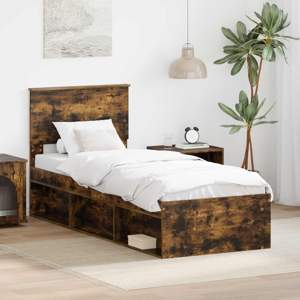 Ramka łóżka Dąb wędzony 75 x 190 cm Lite drewno sosnowe