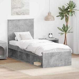 Ramka łóżka Szary beton 75 x 190 cm Lite drewno sosnowe
