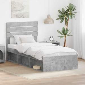 Ramka łóżka Betonowy 90 x 200 cm Lite drewno sosnowe