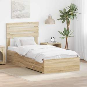 Ramka łóżka Sonoma dąb i srebro 75 x 190 cm Drewno inżynieryjne