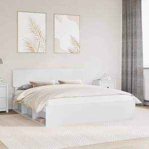 Ramka łóżka Z zagłówkiem Biały 200 x 200 cm Lite drewno sosnowe