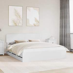 Ramka łóżka z szufladą Biały 200 x 200 cm Drewno inżynieryjne