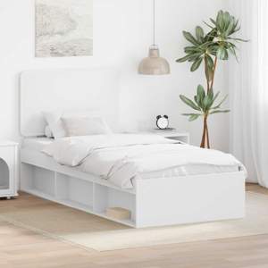 Ramka łóżka Z zagłówkiem Biały 100 x 200 cm Lite drewno sosnowe
