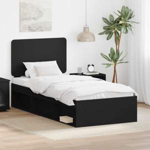 Ramka łóżka Z zagłówkiem Czarny 75 x 190 cm Lite drewno sosnowe
