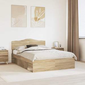 Ramka łóżka Dąb Sonoma 150 x 200 cm Lite drewno sosnowe
