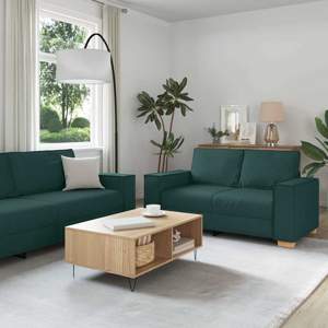 Sofa 3 szt. Ciemna zieleń Tkanina lniana