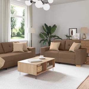 Sofa 3 szt. Brązowy Tkanina lniana