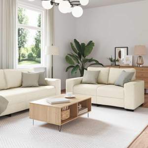 Sofa 2 szt. Beżowy Tkanina lniana