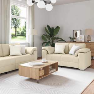 Sofa 2 szt. Kremowy tkanina
