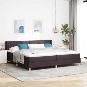 Łóżko sprężynowe Z zagłówkiem Ciemny brąz 200 x 200 cm tkanina