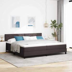 Łóżko sprężynowe z paskami LED Ciemny brąz 200 x 200 cm tkanina