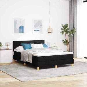 Łóżko z sprężyną LED z paskami LED Czarny 140 x 190 cm tkanina