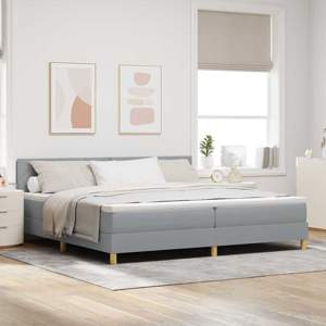 Łóżko z sprężyną LED Jasnoszary 200 x 200 cm tkanina