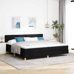 Łóżko z sprężyną LED z paskami LED Czarny 200 x 200 cm tkanina